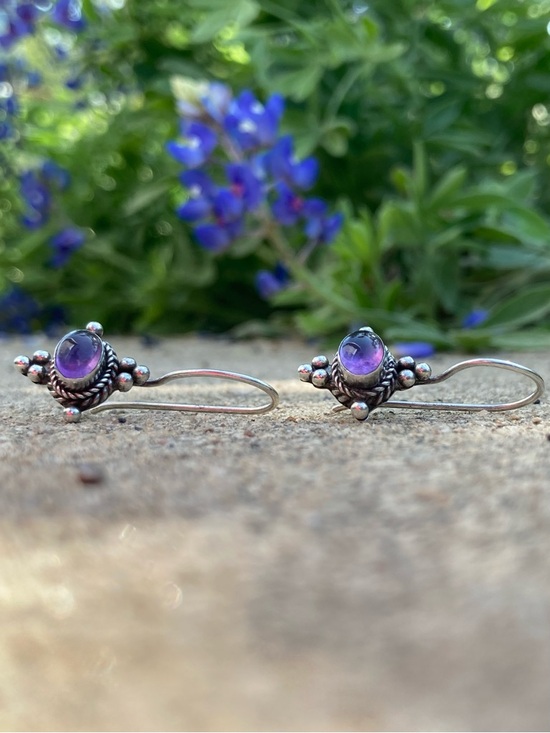 Sterling Silver Purple Drop Earrings 925 Jewelry - Picture 2 of 16